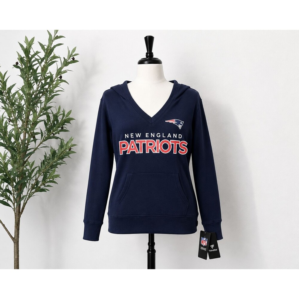 New England Patriots Fanatics Womens Hoodie Medium Navy NFL V-Neck NWT